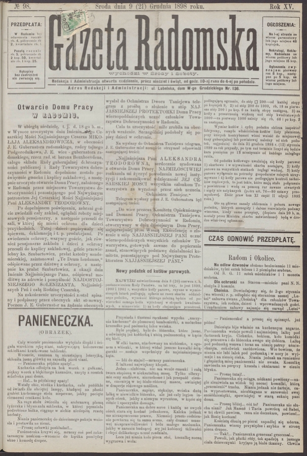 Gazeta Radomska. Rok&nbsp;15, 1898, numero&nbsp;98