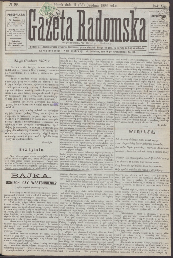 Gazeta Radomska. Rok&nbsp;15, 1898, numero&nbsp;99