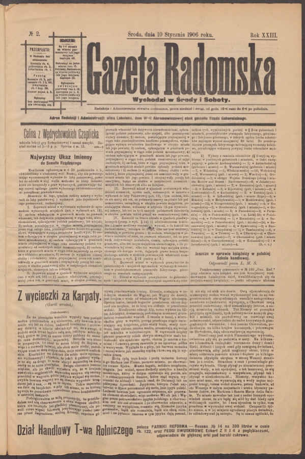 Gazeta Radomska. Rok&nbsp;23, 1906, numero&nbsp;2