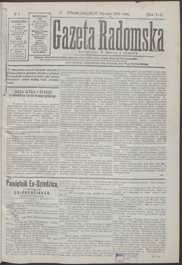 Gazeta Radomska. Rok&nbsp;17, 1900, numero&nbsp;5