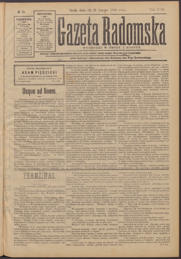 Gazeta Radomska. Rok&nbsp;17, 1900, numero&nbsp;15