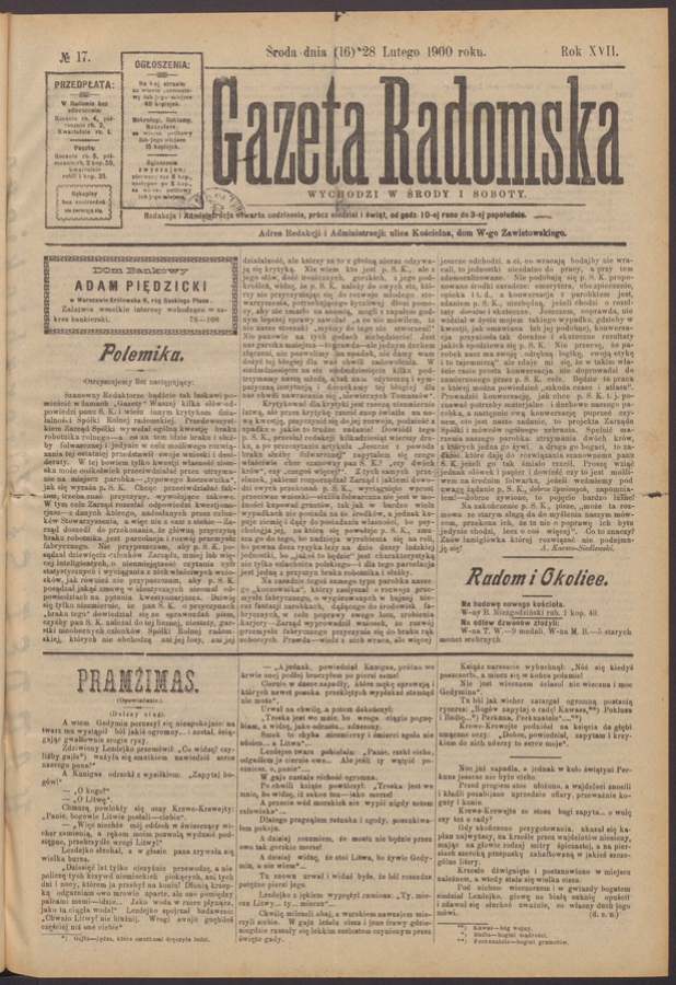 Gazeta Radomska. Rok&nbsp;17, 1900, numero&nbsp;17