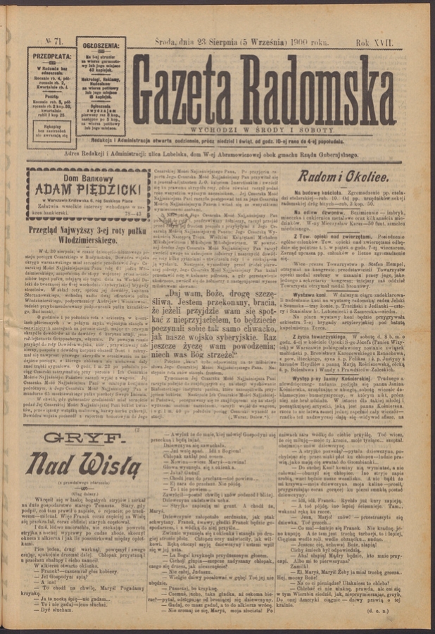 Gazeta Radomska. Rok&nbsp;17, 1900, numero&nbsp;71