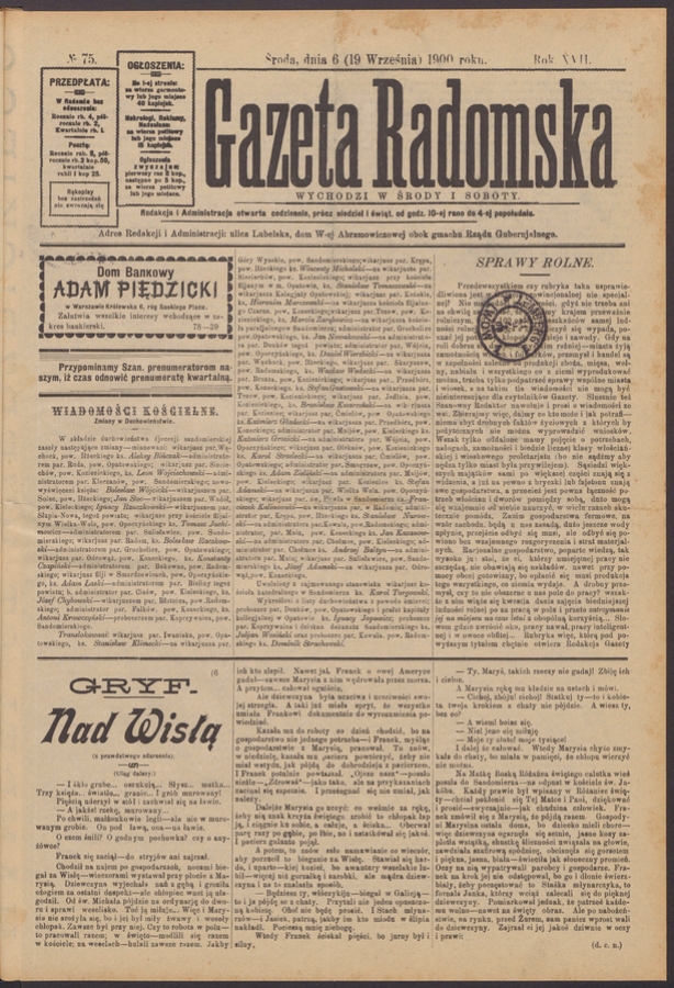 Gazeta Radomska. Rok&nbsp;17, 1900, numero&nbsp;75