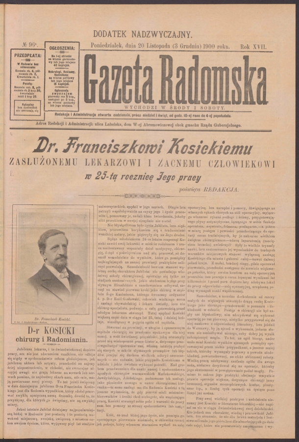 Gazeta Radomska. Rok&nbsp;17, 1900, numero&nbsp;96a (dodatek nadzwyczajny)