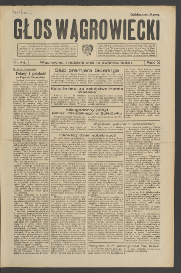 Głos Wągrowiecki. Rok&nbsp;10, 1935, numer&nbsp;44