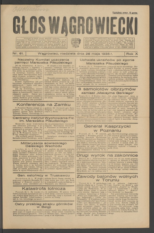 Głos Wągrowiecki. Rok&nbsp;10, 1935, numer&nbsp;61