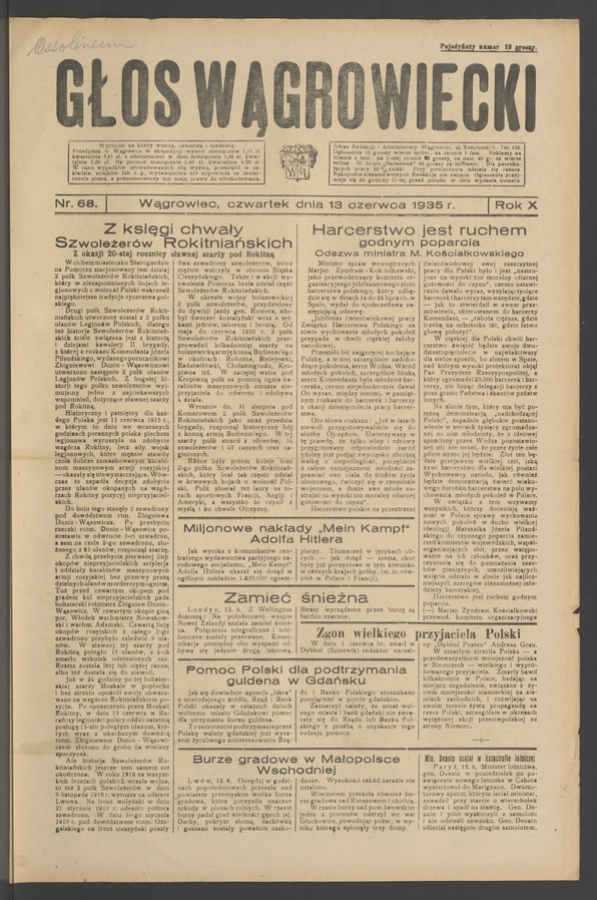 Głos Wągrowiecki. Rok&nbsp;10, 1935, numer&nbsp;68