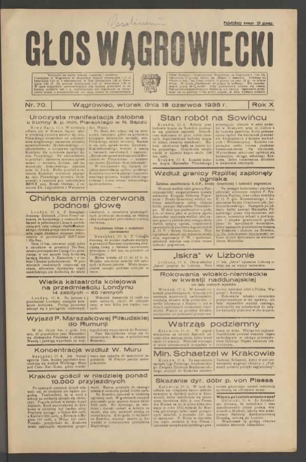 Głos Wągrowiecki. Rok&nbsp;10, 1935, numer&nbsp;70