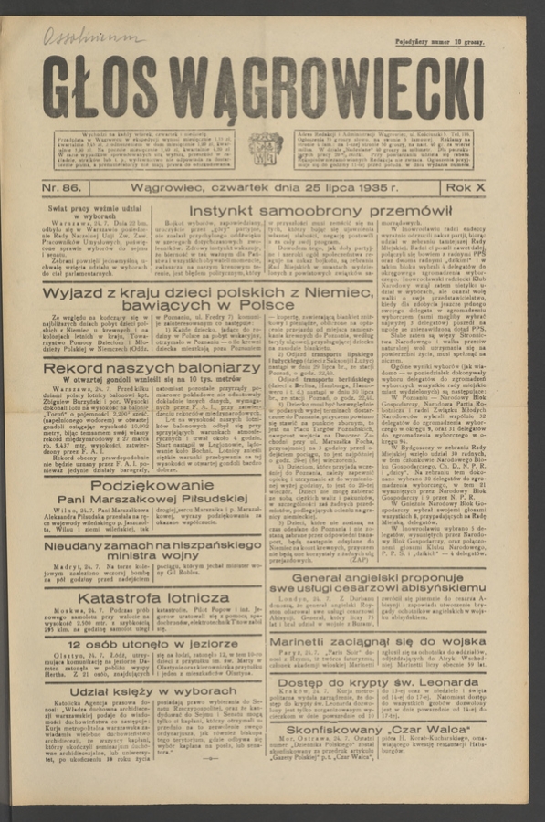Głos Wągrowiecki. Rok&nbsp;10, 1935, numer&nbsp;86