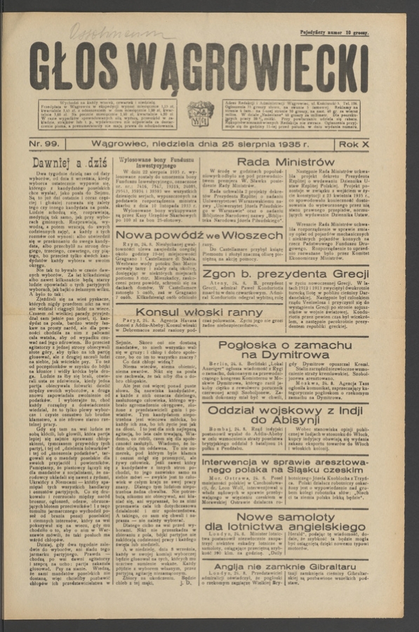 Głos Wągrowiecki. Rok&nbsp;10, 1935, numer&nbsp;99