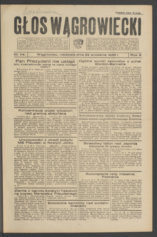 Głos Wągrowiecki. Rok&nbsp;10, 1935, numer&nbsp;114