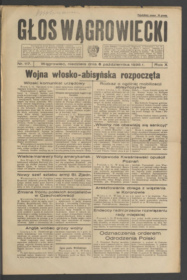 Głos Wągrowiecki. Rok&nbsp;10, 1935, numer&nbsp;117