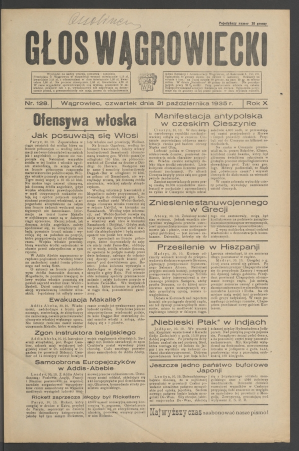Głos Wągrowiecki. Rok&nbsp;10, 1935, numer&nbsp;128