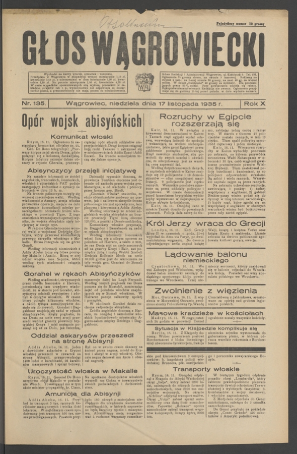 Głos Wągrowiecki. Rok&nbsp;10, 1935, numer&nbsp;135