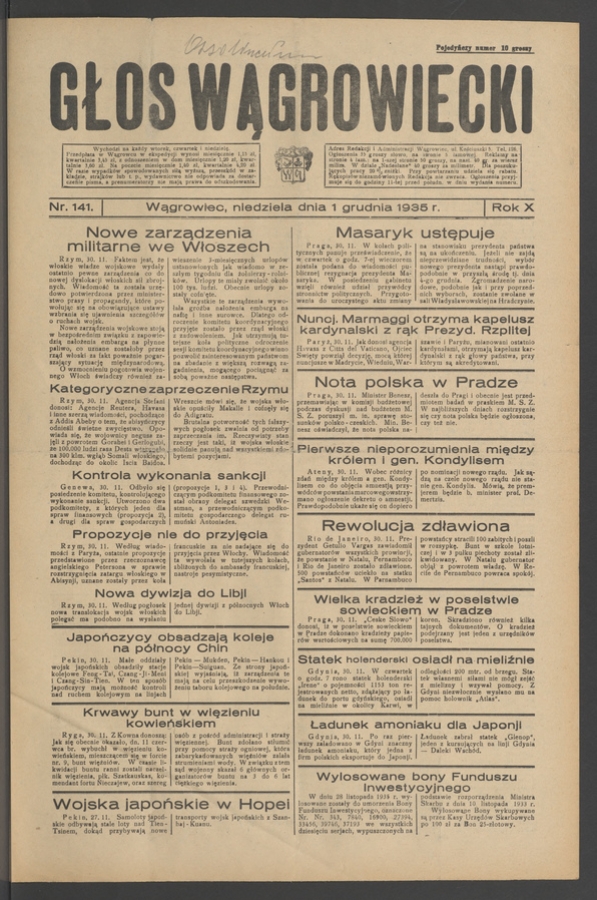 Głos Wągrowiecki. Rok&nbsp;10, 1935, numer&nbsp;141